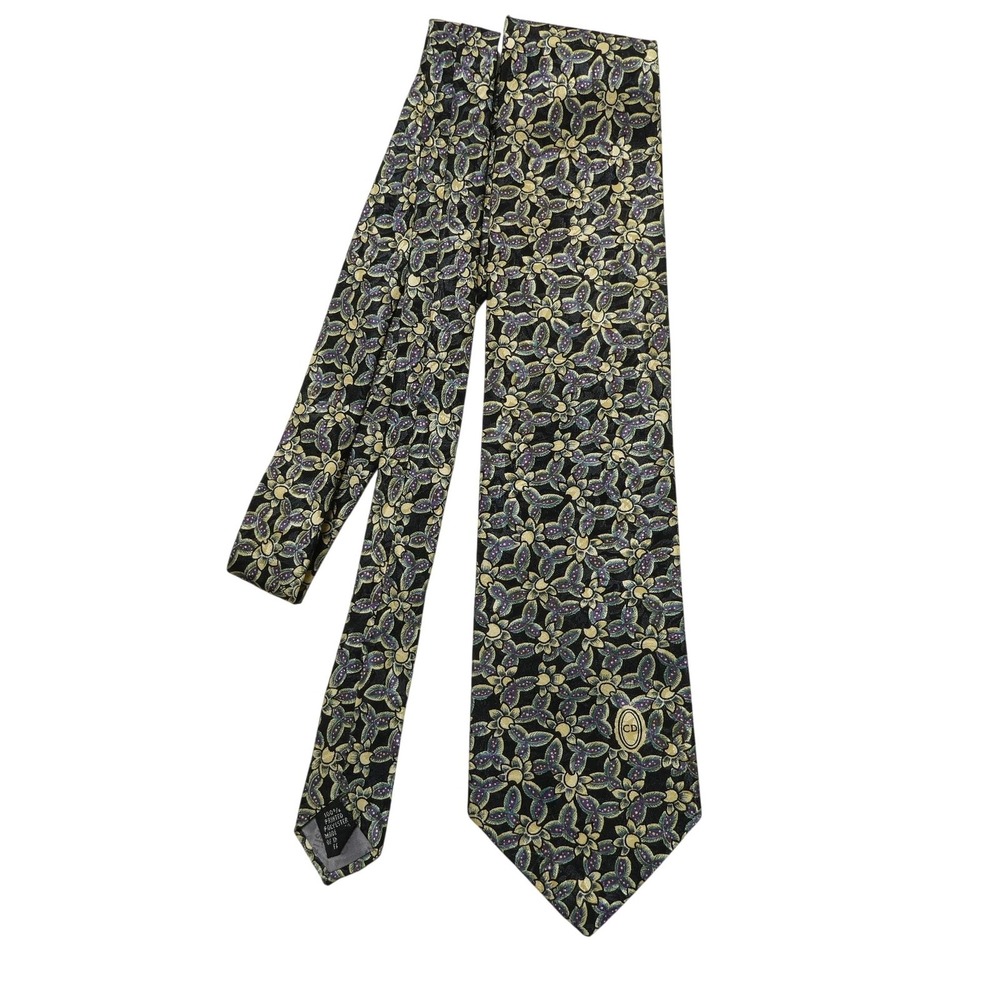 Christian Dior Tie Mens One Size Black Floral Silk Jacquard Classic Necktie